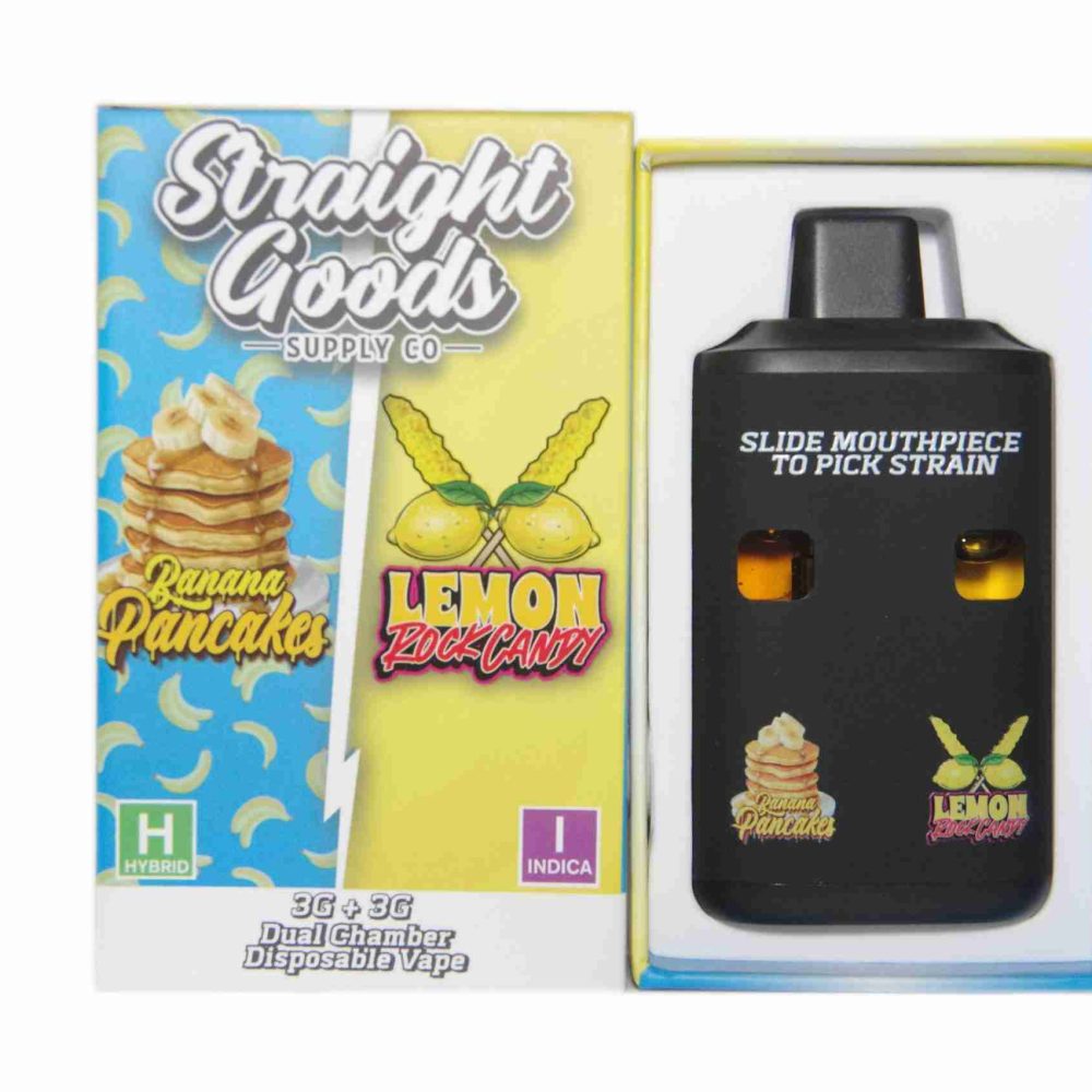* New LCD Screen* Straight Goods Dual Chamber Vape – Banana Pancakes + Lemon Rock Candy (3 Grams + 3 Grams)