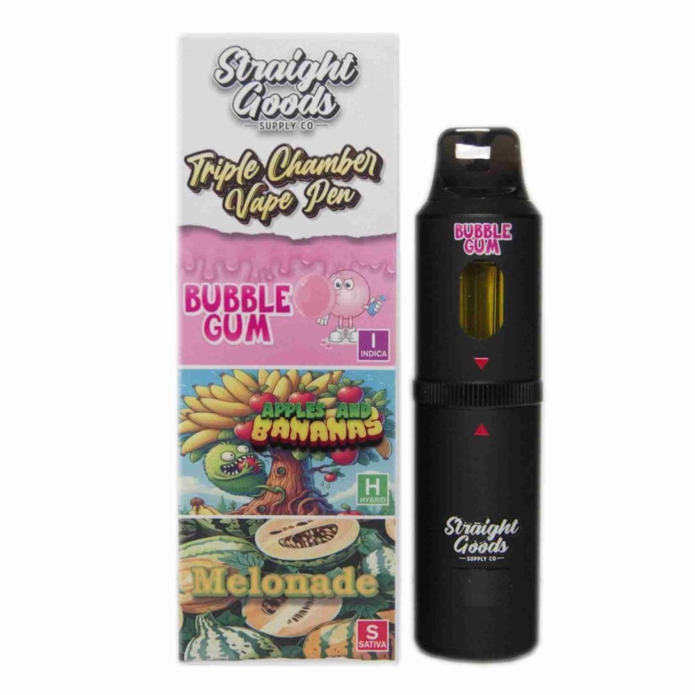 * New * Straight Goods Triple Chamber Vape – Bubble Gum + Apples and Banana + Melonade (3 Grams + 3 Grams + 3 Gram)