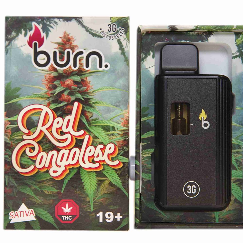 * New Strain * 3 Gram Burn Disposable Vapes – Red Congolese (Sativa) (3 Gram)