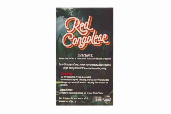 * New Strain * 3 Gram Burn Disposable Vapes – Red Congolese (Sativa) (3 Gram) - Image 2