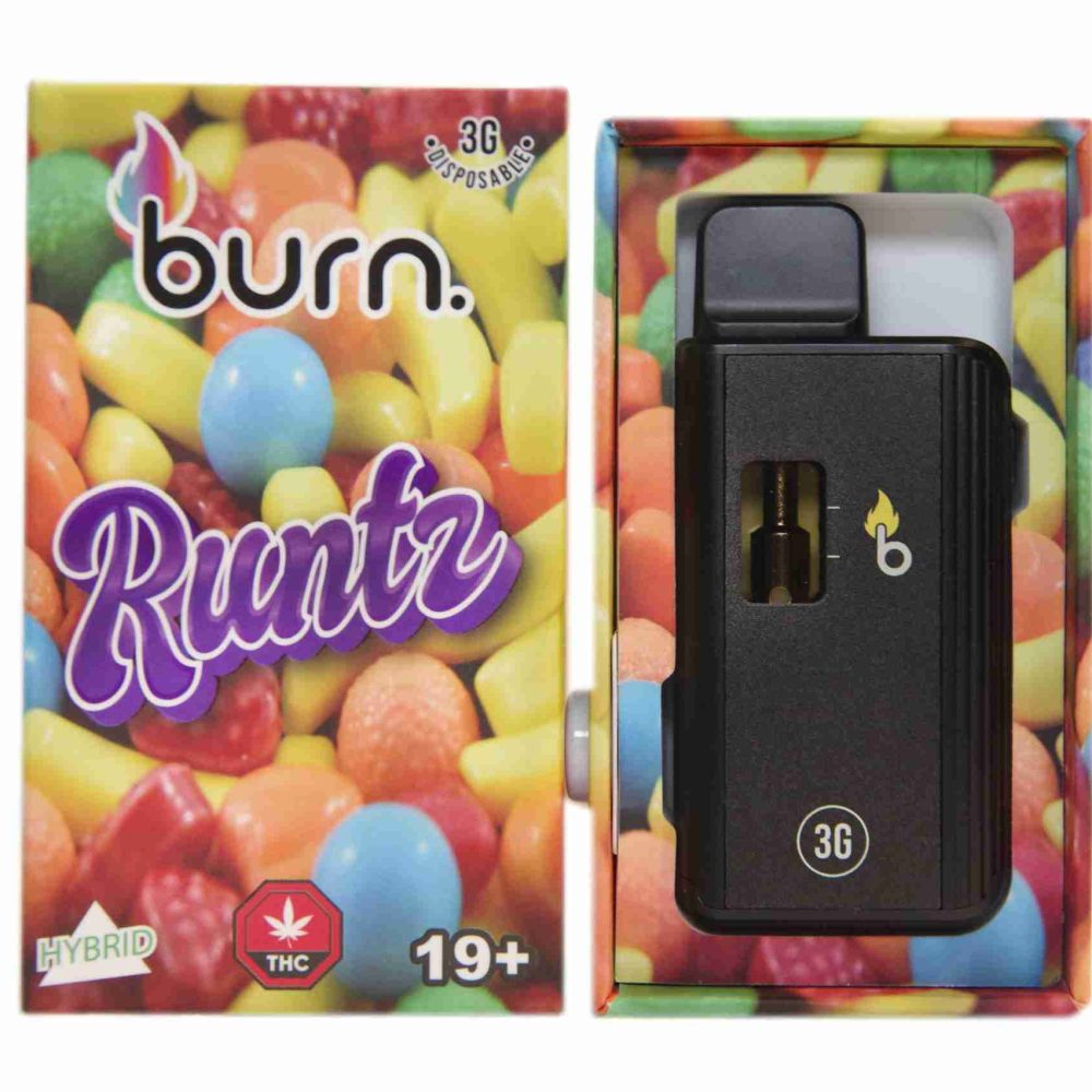 * New Strain * 3 Gram Burn Disposable Vapes – Runtz (Hybrid) (3 Gram)