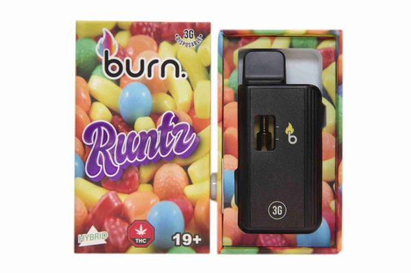 * New Strain * 3 Gram Burn Disposable Vapes – Runtz (Hybrid) (3 Gram)