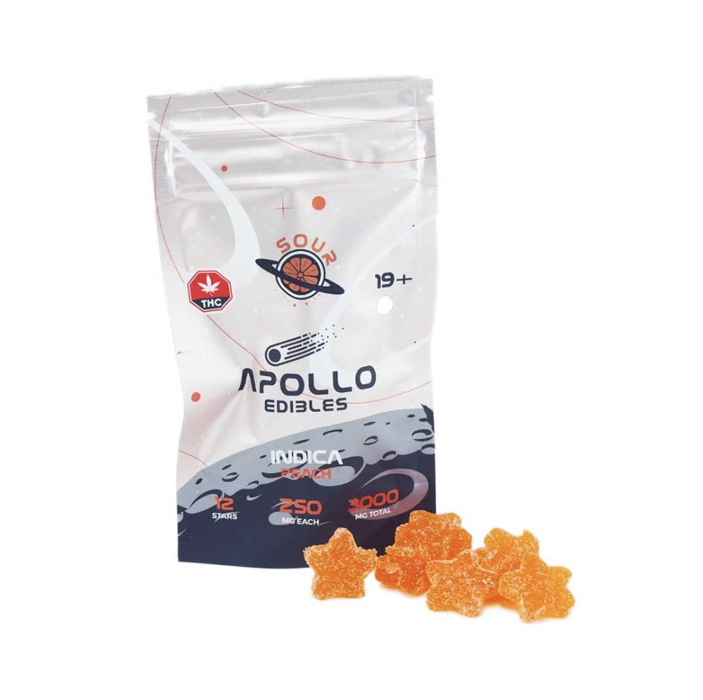 * New * Apollo Edibles – Sour Peach Shooting Stars 3000mg THC Indica