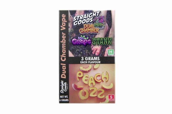 * New * Straight Goods Dual Chamber Vape – Grape Stank + Peach Ozz (3 Grams + 3 Grams) - Image 2