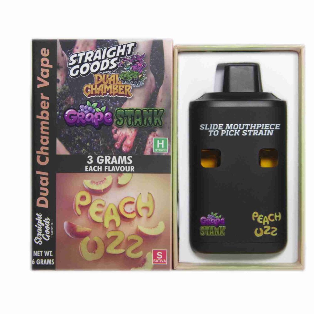 * New * Straight Goods Dual Chamber Vape – Grape Stank + Peach Ozz (3 Grams + 3 Grams)