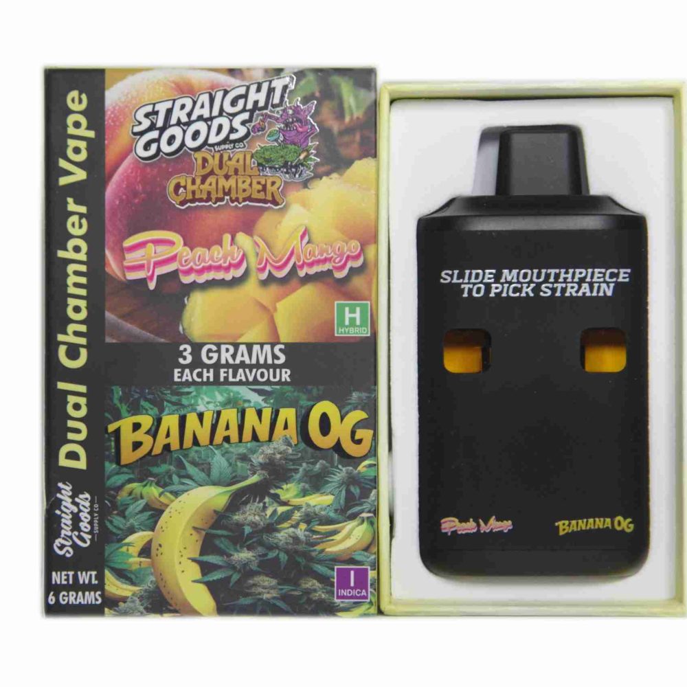 * New * Straight Goods Dual Chamber Vape – Peach Mango + Banana OG (3 Grams + 3 Grams)