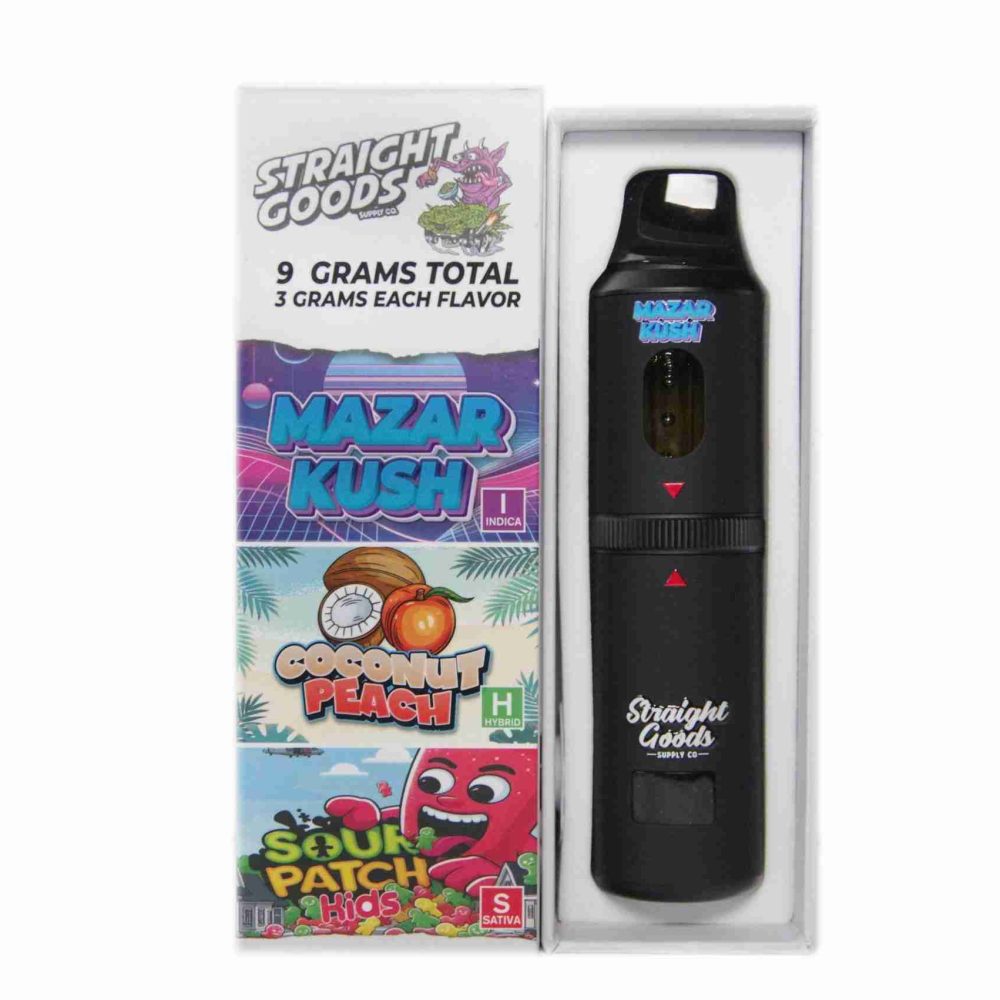 * New * Straight Goods Triple Chamber Vape – Mazar Kush + Sour Patch Kids + Coconut Peach (3 Grams + 3 Grams + 3 Gram)