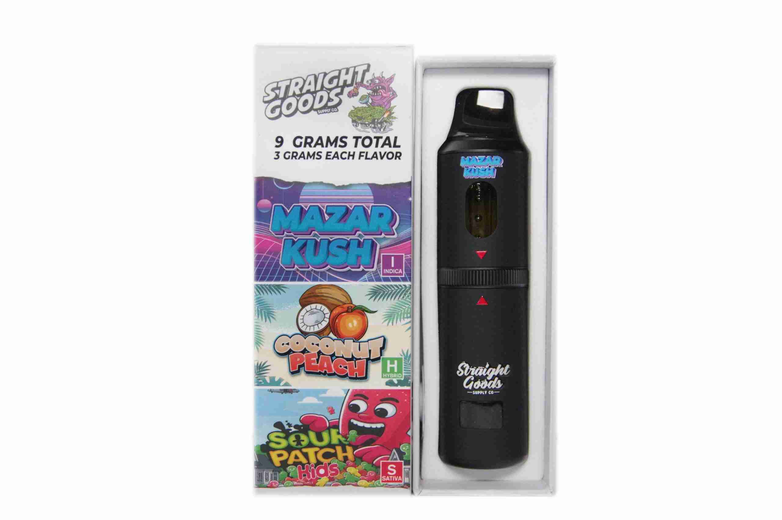 * New * Straight Goods Triple Chamber Vape – Mazar Kush + Sour Patch Kids + Coconut Peach (3 Grams + 3 Grams + 3 Gram)