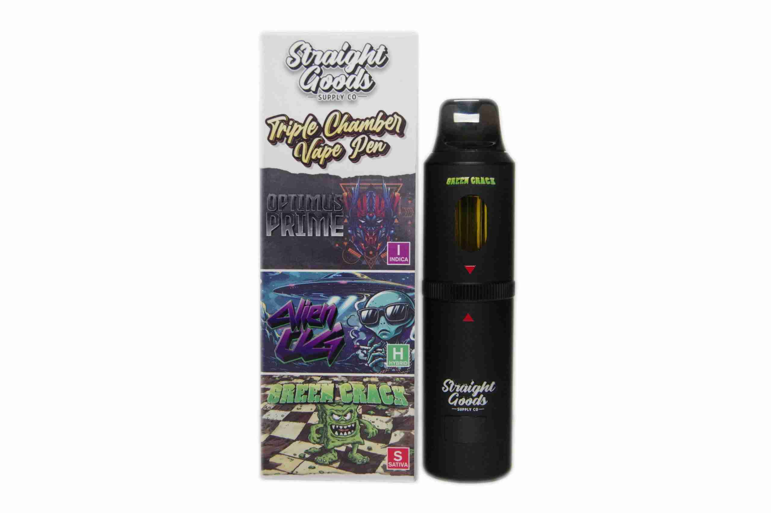 * New * Straight Goods Triple Chamber Vape – Optimus Prime + Alien OG + Green Crack (3 Grams + 3 Grams + 3 Gram)