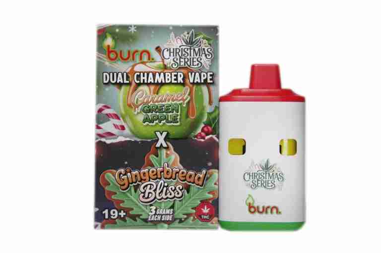*Christmas* 6 Gram Dual Chamber Burn Disposable Vape – Caramel Green Apple + Gingerbread Bliss (3+3 Gram)