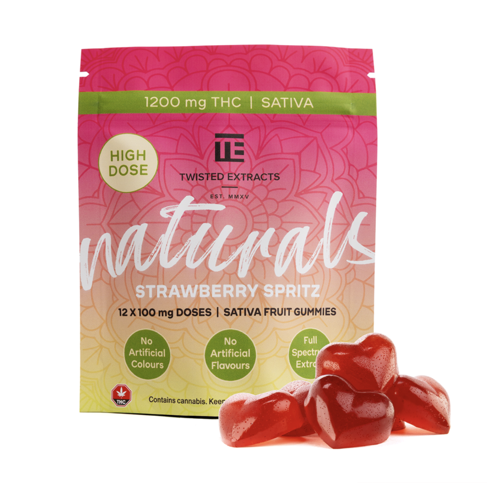 Twisted Naturals – Strawberry Spritz High Dose Twisted Naturals Gummies (1200mg THC, Sativa)