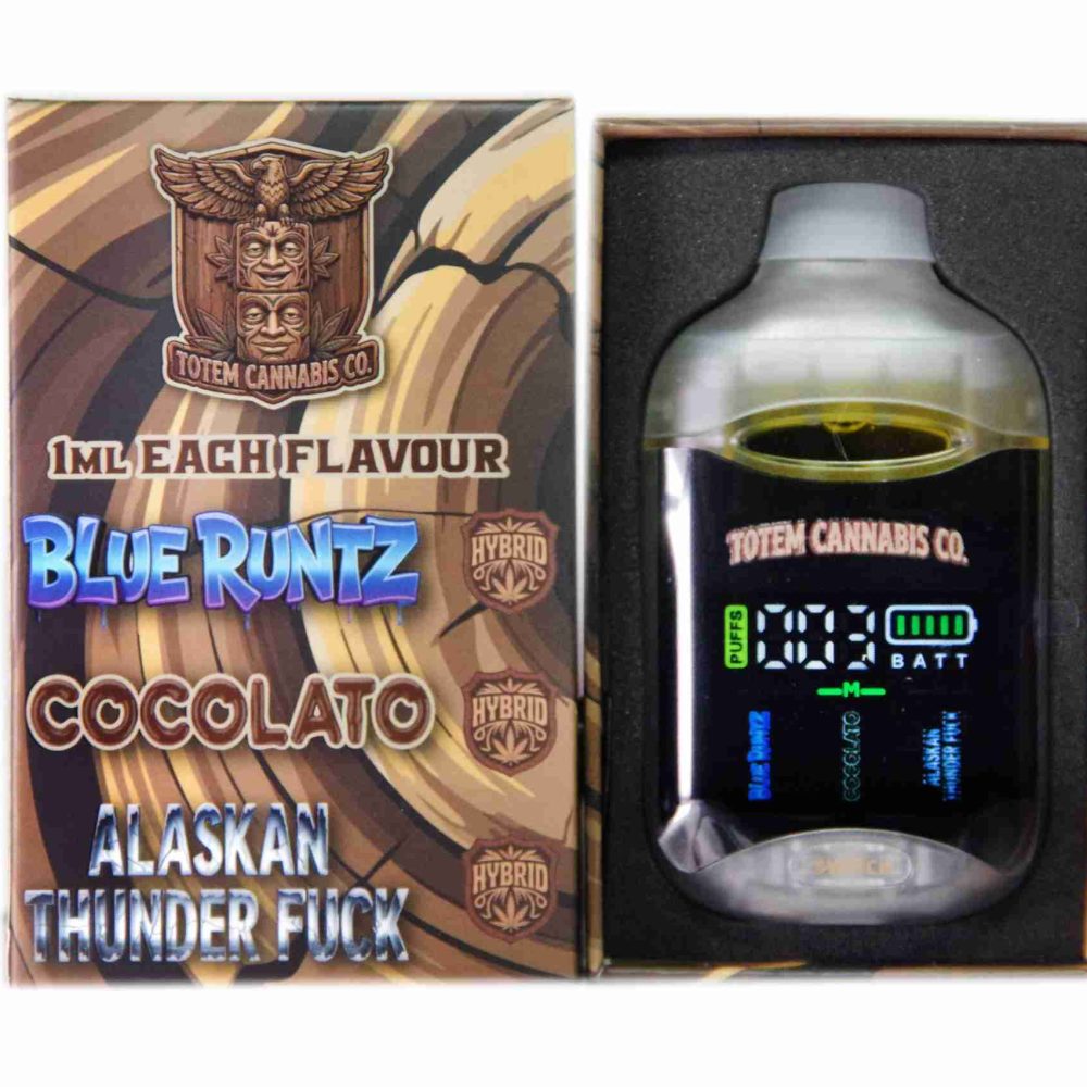 Totem Cannabis Co. Tri Chamber Vape – Alaskan Thunder Fuck (Hybrid) + Cocolato (Indica Dominant Hybrid)  + Blue Runtz (Indica Dominant Hybrid) (3 x 1 Gram)