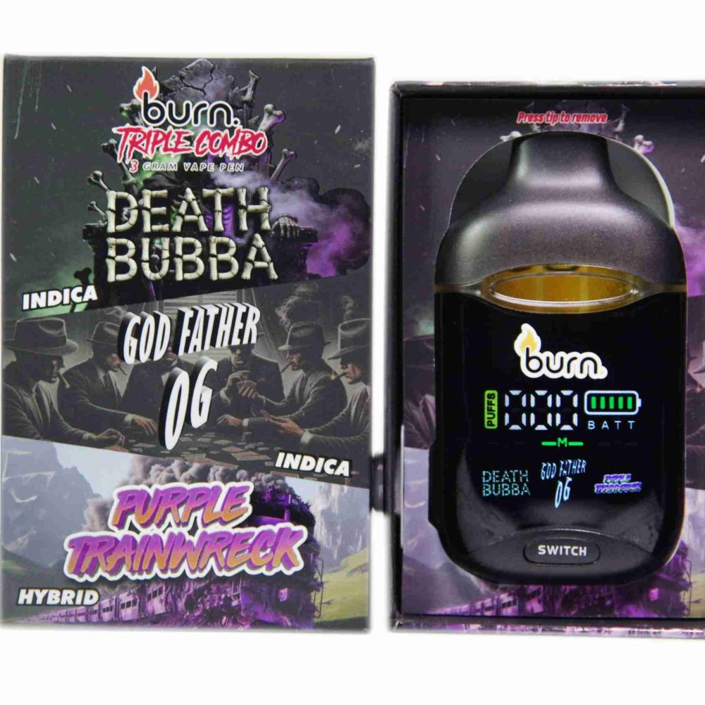 * New * Burn Triple Threat – Death Bubba + Godfather OG + Purple Trainwreck (3 Gram)