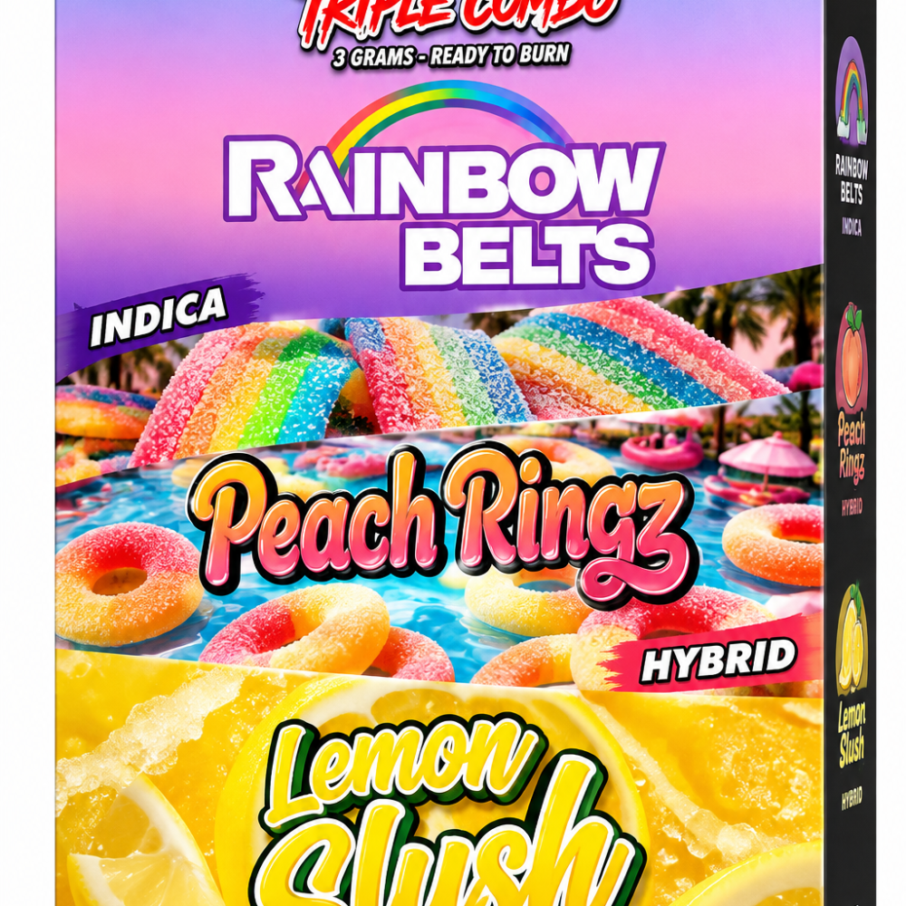 Alternative view of * New * Burn Triple Combo – Rainbow Belts + Peach Ringz + Lemon Slush (3 Gram)