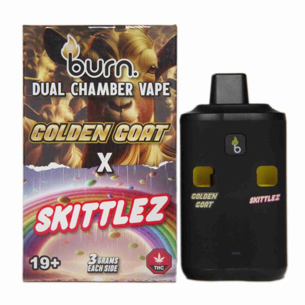 6 Gram Dual Chamber Burn Disposable Vape – Golden Goat + Skittlez (3+3 Gram)