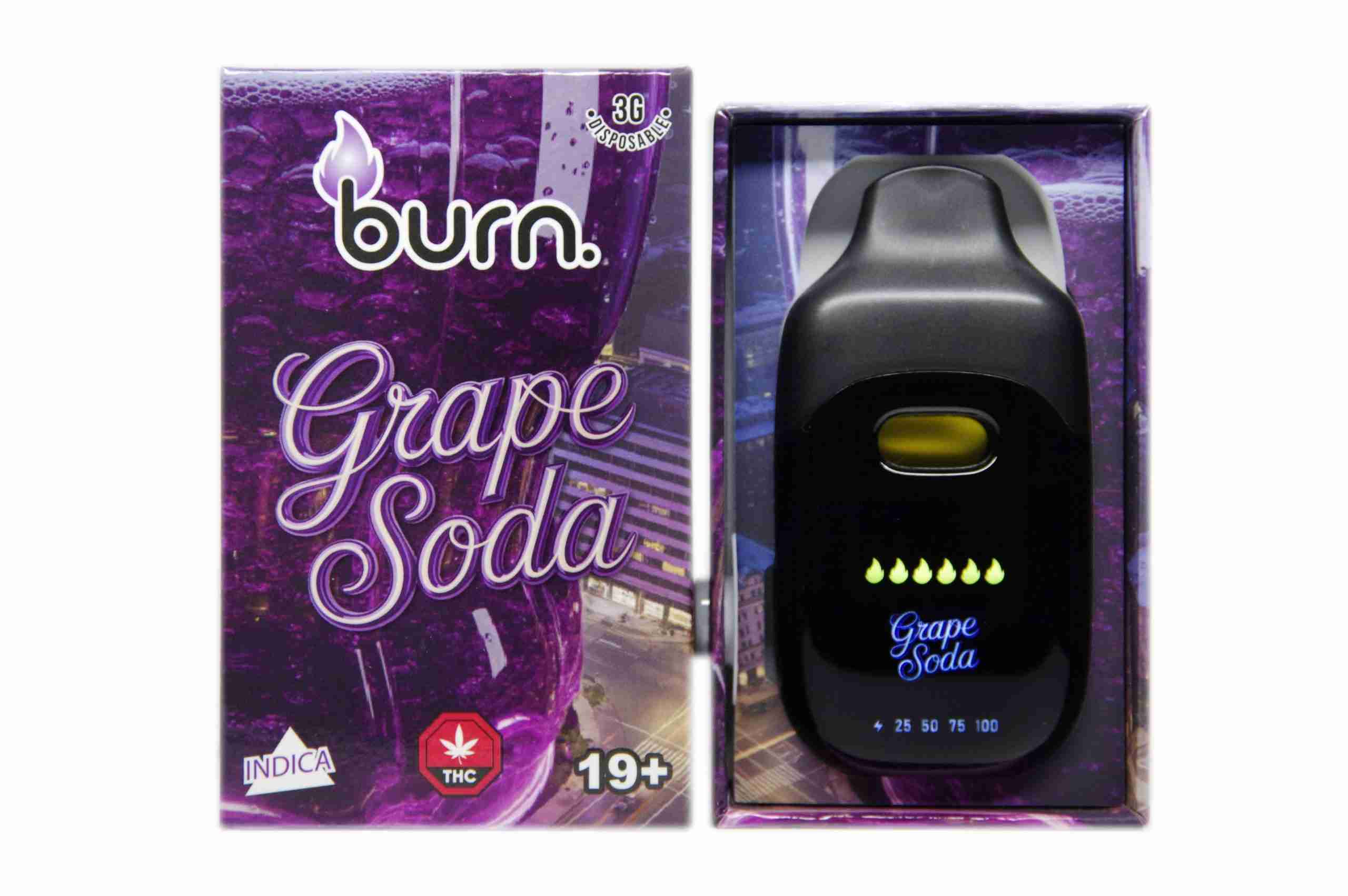 *New* Burn LCD Disposable – Grape Soda (3 Gram) (Indica Dominant Hybrid)