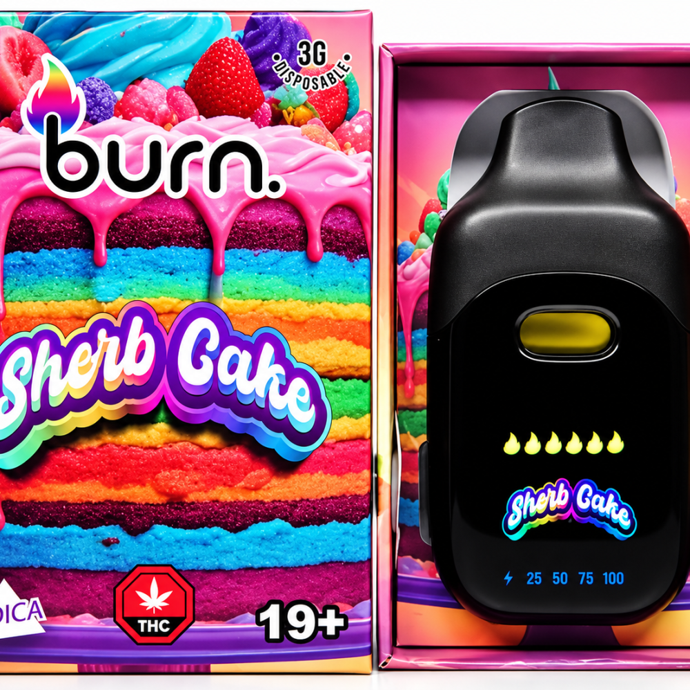 *New* Burn LCD Disposable – Sherb Cake (3 Gram) (Indica)